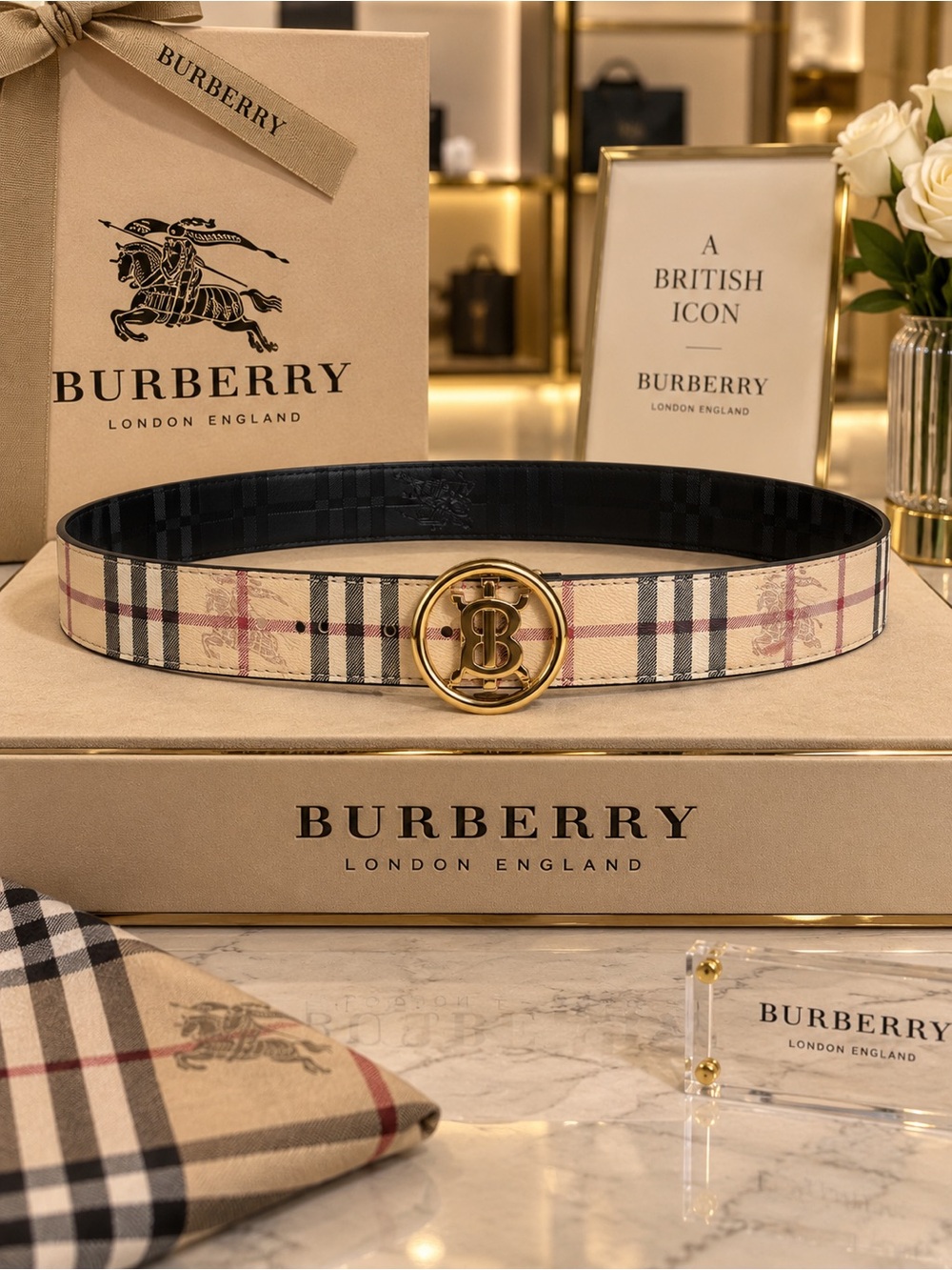 Vintage Check Logo Buckle Belt